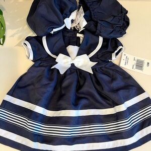 Baby Girl Dress Set 12M | Navy Blue Sailor | 3-Piece Outfit NWT